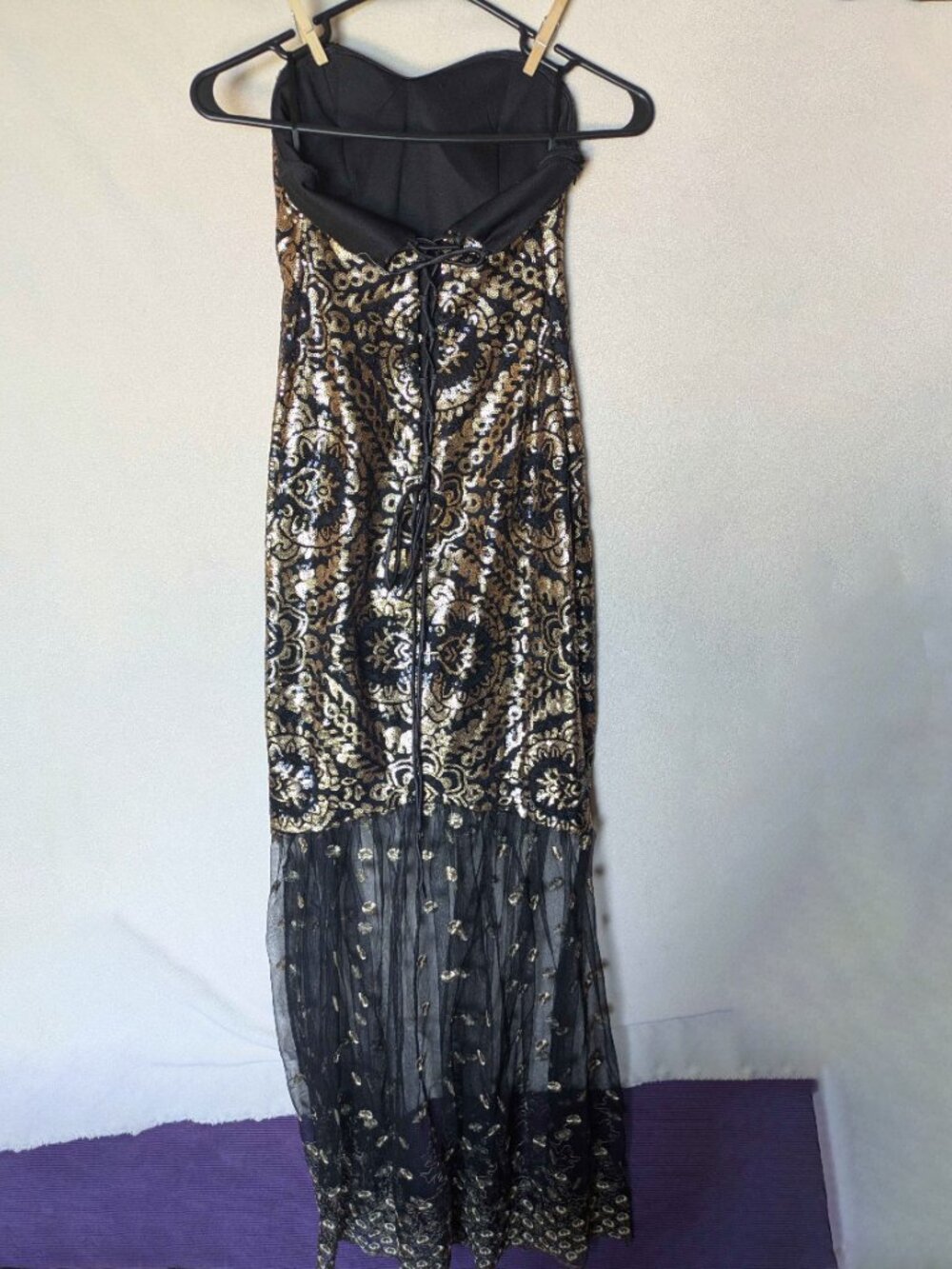 Black Gold 1920's inspired mermaid sequin gown small flapper girl vibes corset - Picture 6 of 10